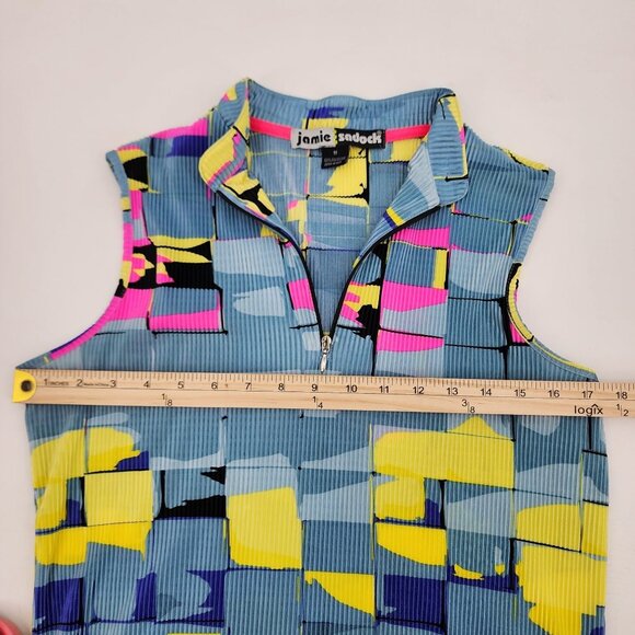 Jamie Sadock Womens Size M Blue Abstract Sleeveless Zip Polo Top Accordion - Picture 5 of 6